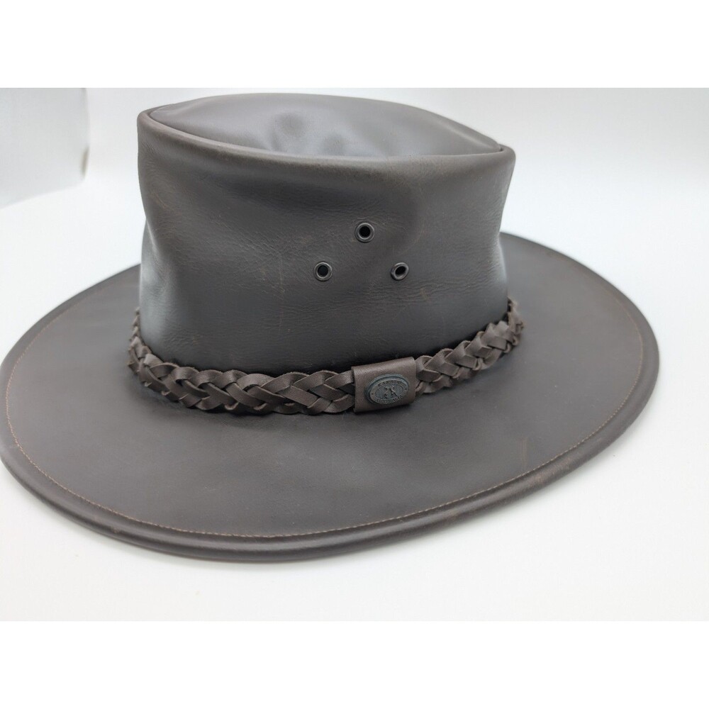Jacaru Leather Hat Australia Style Kangaroo Brown Mens Leather Hat Medium